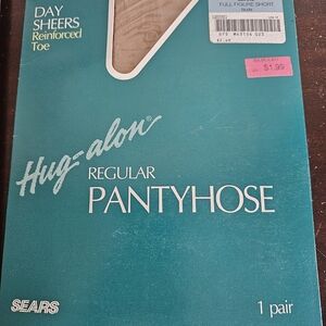Sears Vtg Hug-alon Reinforced Toe Pantyhose Full Figure Short Nude Day Sheers
